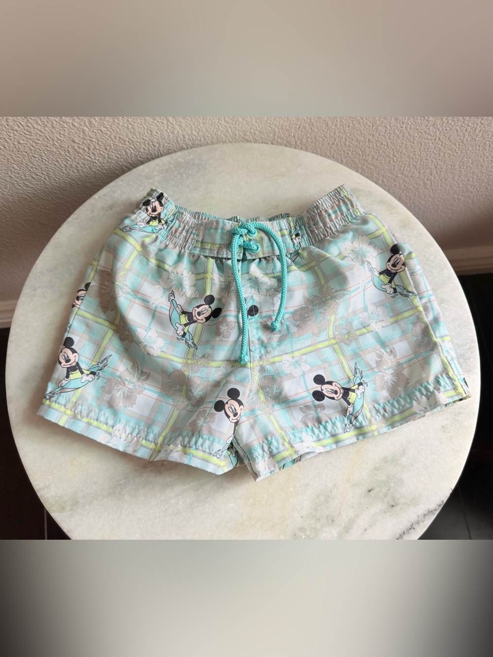Mickey Mouse Light Blue Plaid Swim Shorts - 12 month